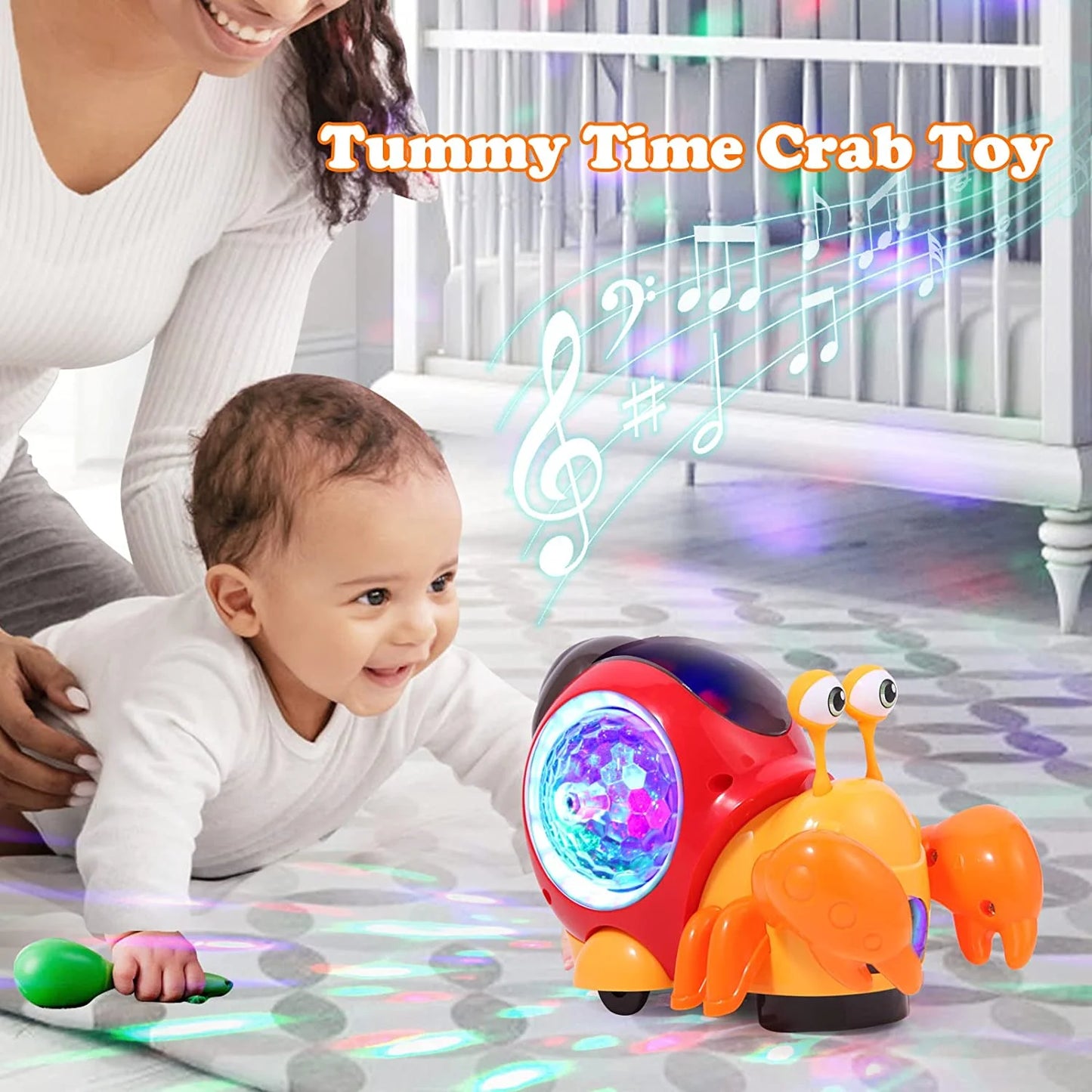 Luminous Crab Toy,Electric Crab Toy Tummy Time Crawling Crab Toys Musical Toys with Light-Up Music, Musical Crawling Snail Toys Interactive Sensory Toy for Home