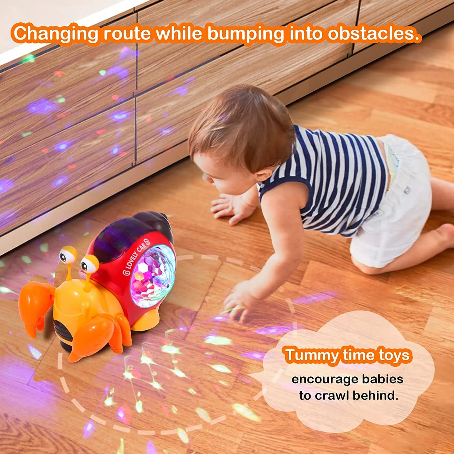 Luminous Crab Toy,Electric Crab Toy Tummy Time Crawling Crab Toys Musical Toys with Light-Up Music, Musical Crawling Snail Toys Interactive Sensory Toy for Home