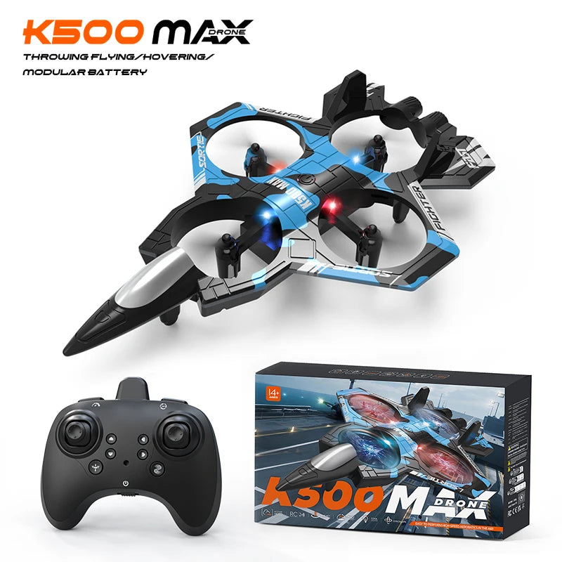 K500Max Fighter Jet Quadcopter Drone Stunt Light RC Airplane Four Channels Hovering High Altitude Rolling Special Effects