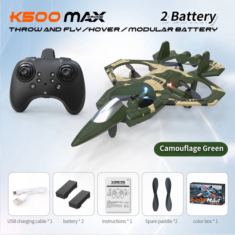 K500Max Fighter Jet Quadcopter Drone Stunt Light RC Airplane Four Channels Hovering High Altitude Rolling Special Effects