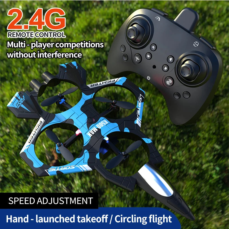 K500Max Fighter Jet Quadcopter Drone Stunt Light RC Airplane Four Channels Hovering High Altitude Rolling Special Effects
