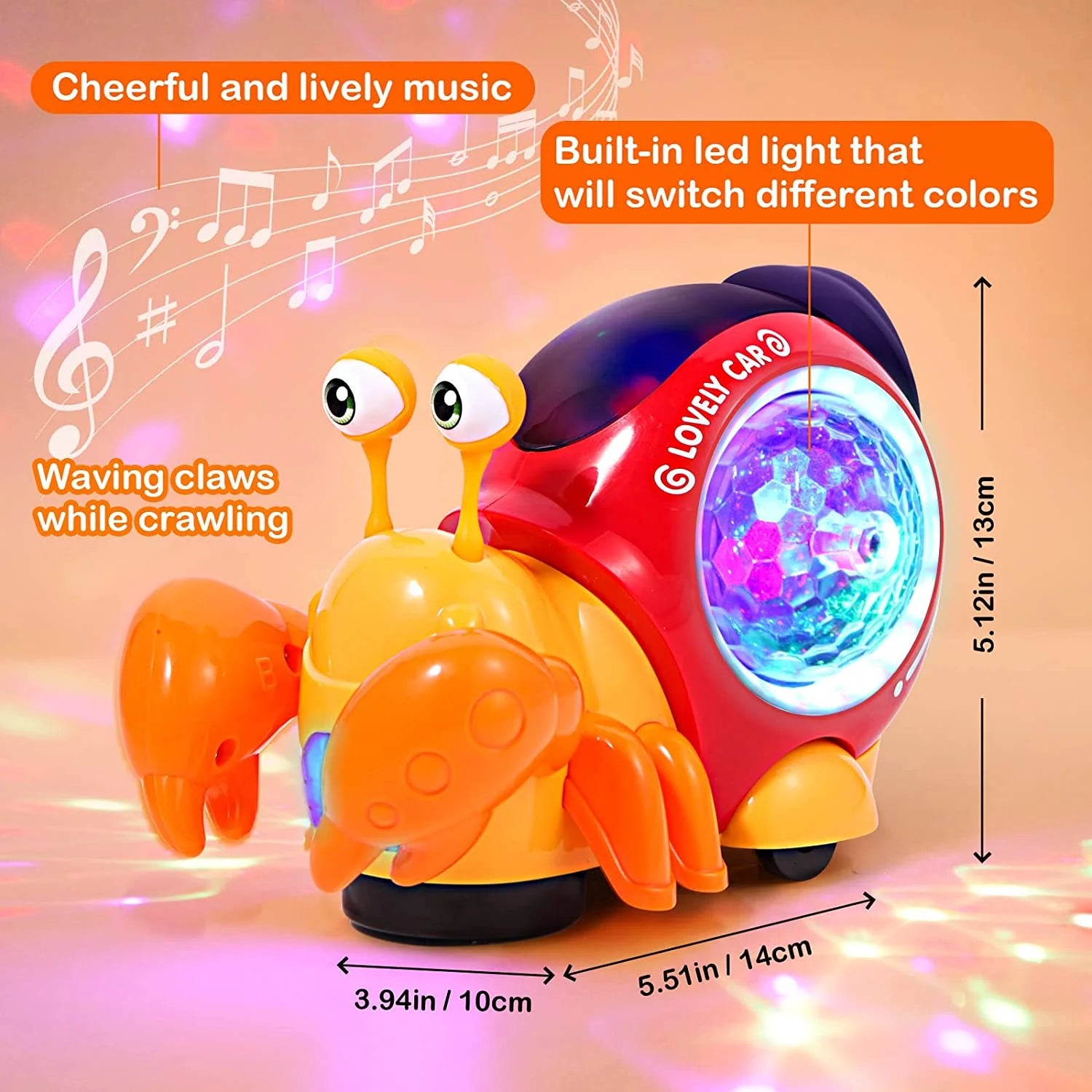 Luminous Crab Toy,Electric Crab Toy Tummy Time Crawling Crab Toys Musical Toys with Light-Up Music, Musical Crawling Snail Toys Interactive Sensory Toy for Home