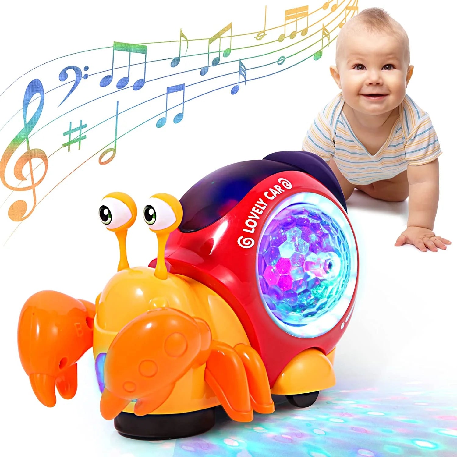 Luminous Crab Toy,Electric Crab Toy Tummy Time Crawling Crab Toys Musical Toys with Light-Up Music, Musical Crawling Snail Toys Interactive Sensory Toy for Home