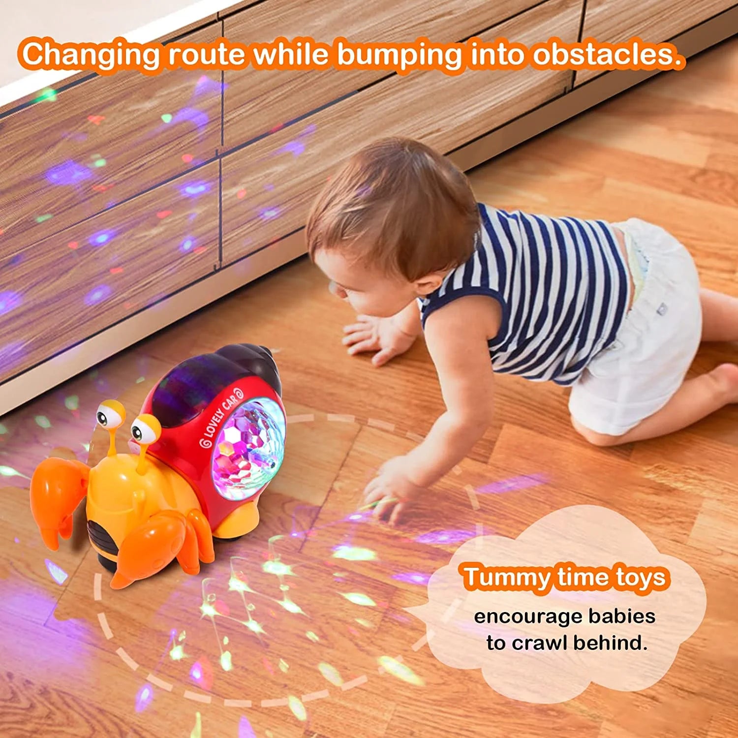 Luminous Crab Toy,Electric Crab Toy Tummy Time Crawling Crab Toys Musical Toys with Light-Up Music, Musical Crawling Snail Toys Interactive Sensory Toy for Home