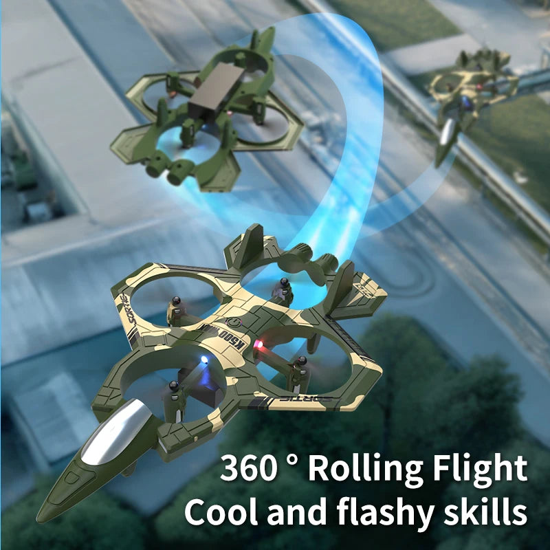 K500Max Fighter Jet Quadcopter Drone Stunt Light RC Airplane Four Channels Hovering High Altitude Rolling Special Effects