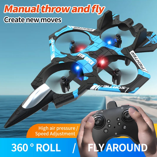 K500Max Fighter Jet Quadcopter Drone Stunt Light RC Airplane Four Channels Hovering High Altitude Rolling Special Effects