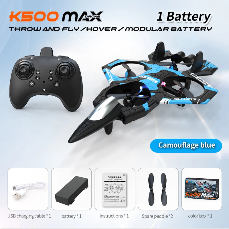 K500Max Fighter Jet Quadcopter Drone Stunt Light RC Airplane Four Channels Hovering High Altitude Rolling Special Effects