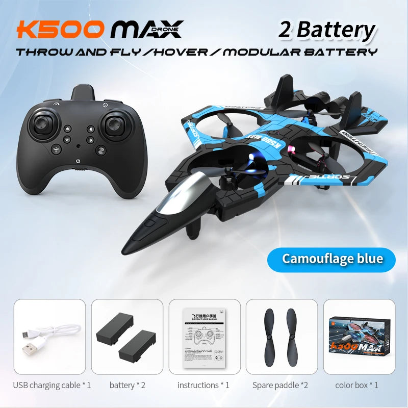 K500Max Fighter Jet Quadcopter Drone Stunt Light RC Airplane Four Channels Hovering High Altitude Rolling Special Effects