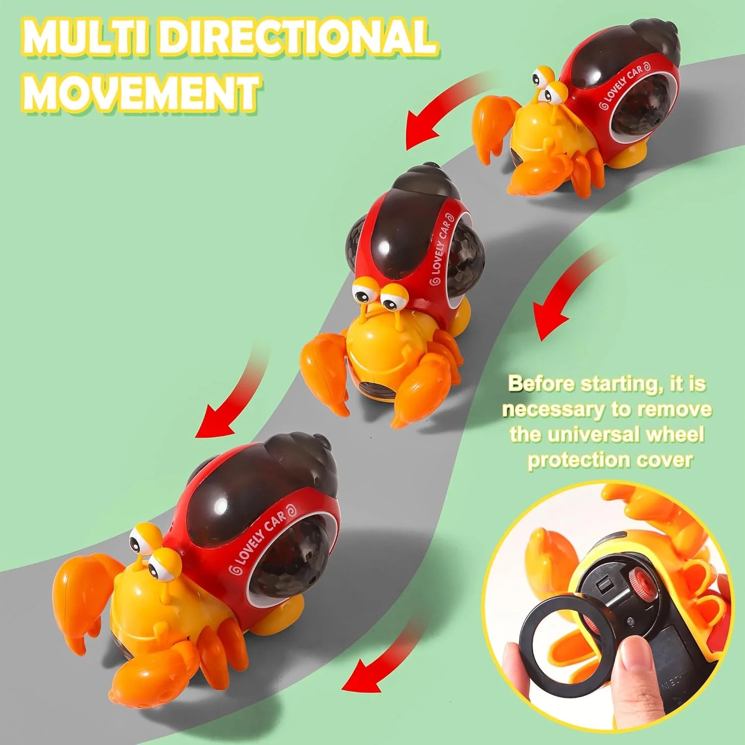 Luminous Crab Toy,Electric Crab Toy Tummy Time Crawling Crab Toys Musical Toys with Light-Up Music, Musical Crawling Snail Toys Interactive Sensory Toy for Home