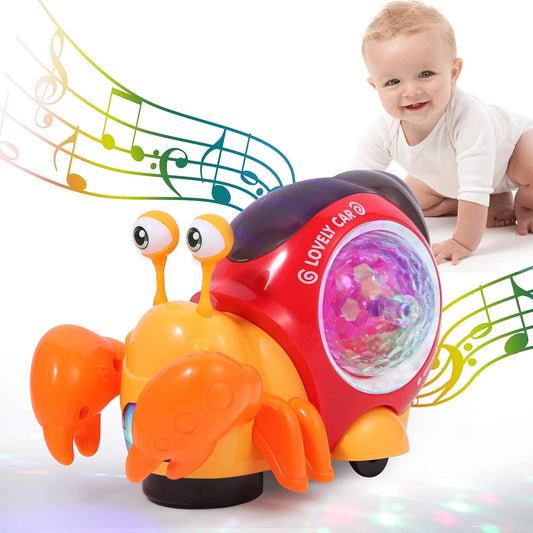 Luminous Crab Toy,Electric Crab Toy Tummy Time Crawling Crab Toys Musical Toys with Light-Up Music, Musical Crawling Snail Toys Interactive Sensory Toy for Home